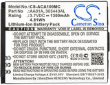 1300mAh Battery for ACTIVEON LX, DX, LKA10W-B, DKA10W-B