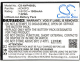 New 1900mAh Battery for Archos 40 Power; P/N:AC40PO,BS975
