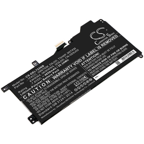DELL Latitude 12 7200,Latitude 7200 2-in-1; P/N:09NTKM,0D9J00,0KWWW4,1FKCC,9NTKM,CN-0D9J00,D9J00,KWWW4,T5H6P Battery