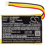 New 730mAh Battery for JBL Go 2,Go 2H; P/N:GO2/MLP284154,MLP284154