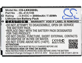 New 2000mAh Battery for LG K200,K200ds,K200dsK,L53BG,L53BL,L56VL,LS676,Tribute HD,X Style,X1; P/N:BL-41A1HB,EAC63319901