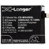 New 2400mAh Battery for MeiZu K456M,K52,M1,M456A,Meilan 1; P/N:BT43