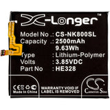 New 2500mAh Battery for Nokia 8,8 Global Dual SIM,8 Global Dual SIM TD-LTE,8 Global TD-LTE; P/N:HE328