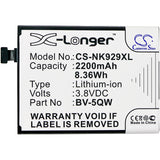 New 2200mAh Battery for Microsoft Lumia 929,Lumia 930,RM927; P/N:BV-5QW