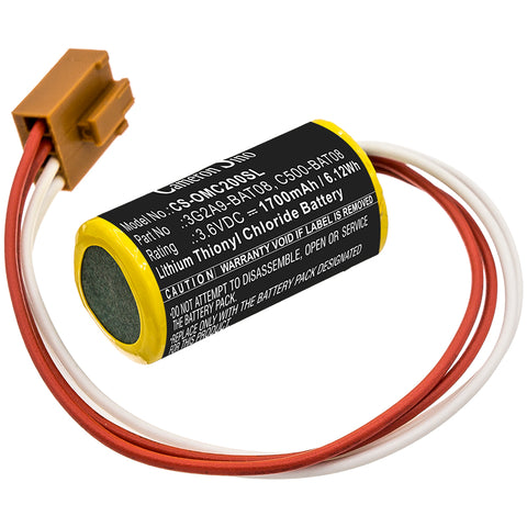 Omron C1000H,C1000HF,C120,C120F,C20,C2000H,C20P,C20PF,C28P,C28PF,C40P,C40PF,C500,C500F,C50K,C60K,C60P,C60PF,CQM1,CV1000,CV1M,CV500,CVM1D,GT600; P/N:3G2A9-BAT08,C500-BAT08 Battery