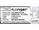 New 2400mAh Battery for Samsung Galaxy Mega 2,Galaxy Mega 2 Duos,Galaxy Mega 2 LTE,SM-G750,SM-G7508,SM-G7508Q,SM-G7509,SM-G7509W,SM-G750A,SM-G750F,Vasta; P/N:EB-BG750BBC,EB-BG750BBE